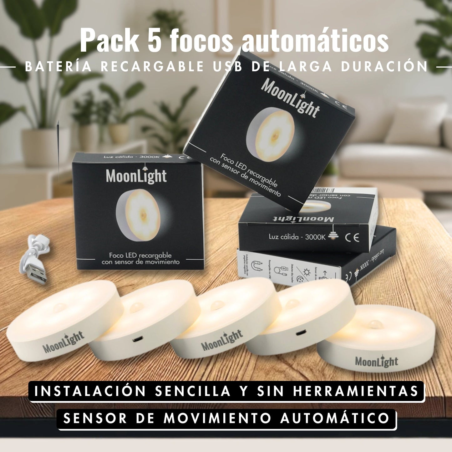 Foco LED recargable con sensor de movimiento