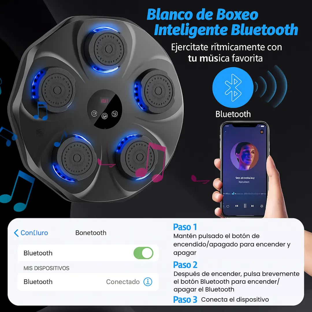 IronHit® - Maquina De Boxeo Con Bocina Bluetooth Y Juegos De Entrenamiento