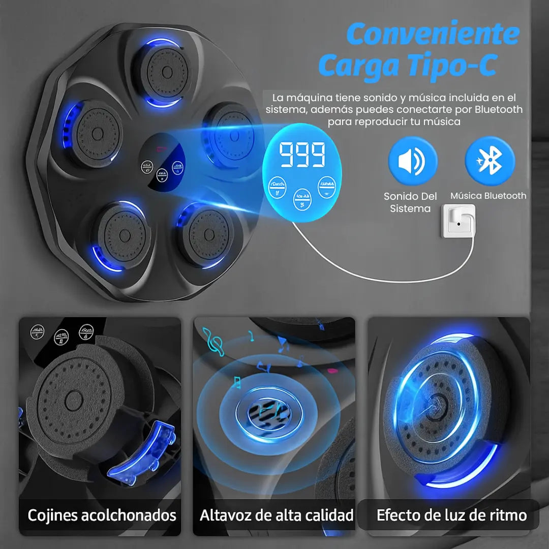 IronHit® - Maquina De Boxeo Con Bocina Bluetooth Y Juegos De Entrenamiento