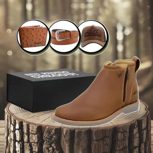 Kit Bota Zavu Casual Ortopédica Masculina de Cuero Legítimo